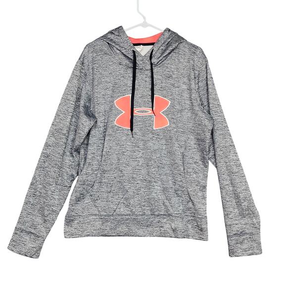 Under Armour Big Logo Hoodie Sweatshirt Large Gray Black Semi Fitted - Picture 1 of 8